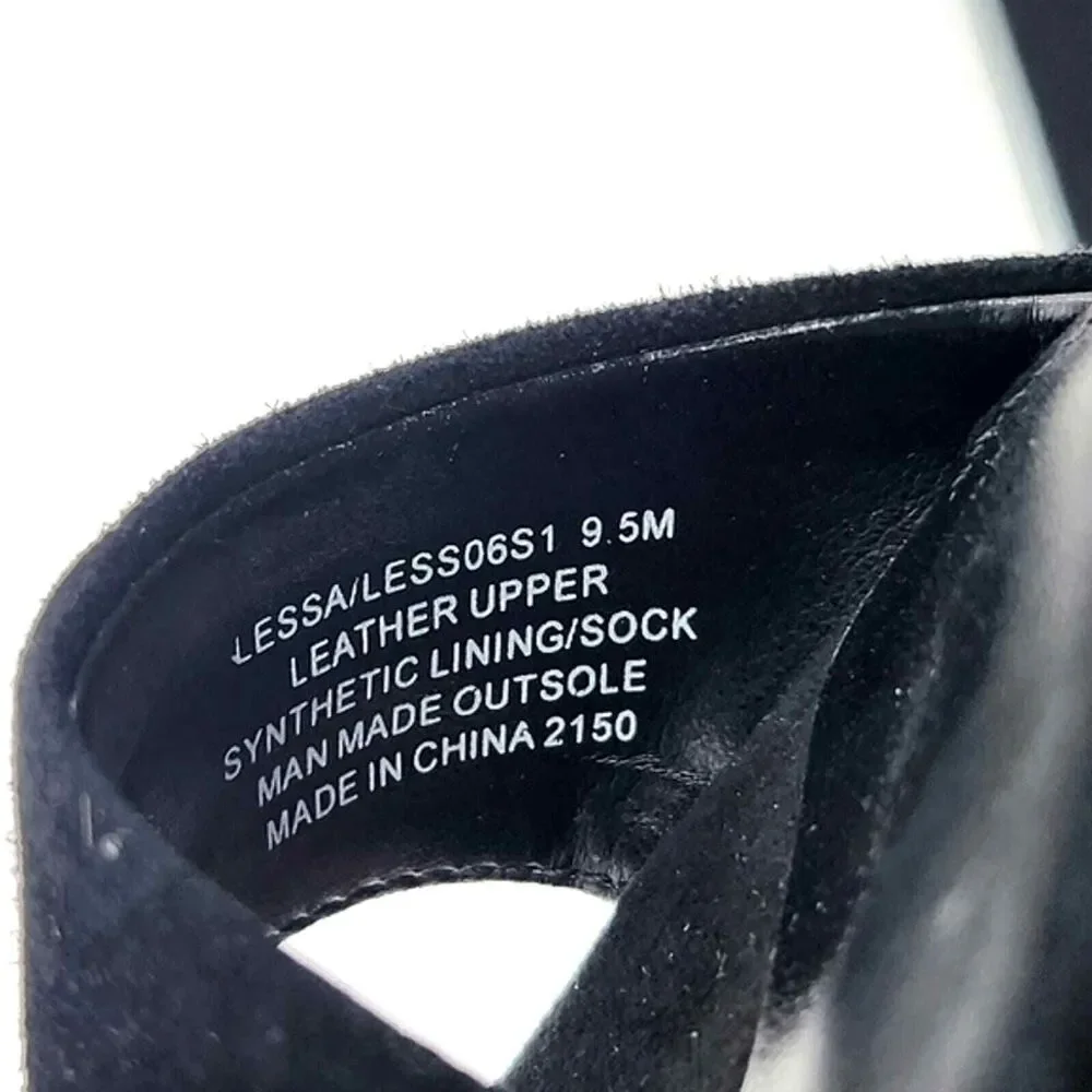 Steve Madden Lessa Platform Sandals Womens Size 9.5 Black Suede Chunky Heels Y2K